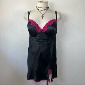 Elegant Black and Pink Lace Chemise